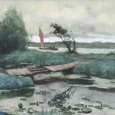 Adriaan Miolee (1877-1955) | 'Zeilboot in polderlandschap'