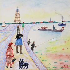 Ferry Slebe (1907-1994) | 'Wandelaars over de pier'